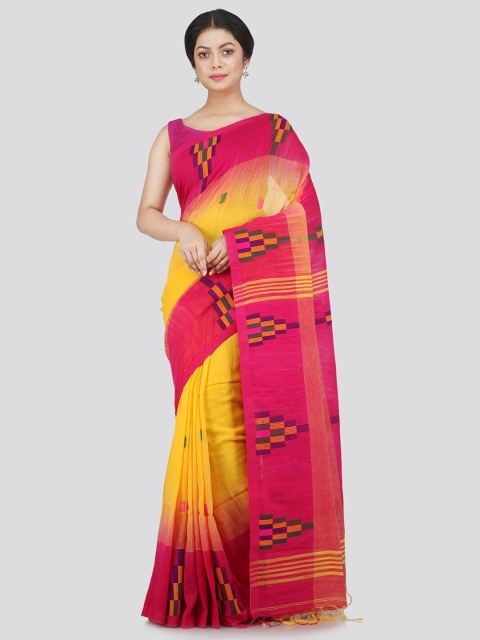 

PinkLoom Yellow & Pink Woven Design Pure Cotton Saree