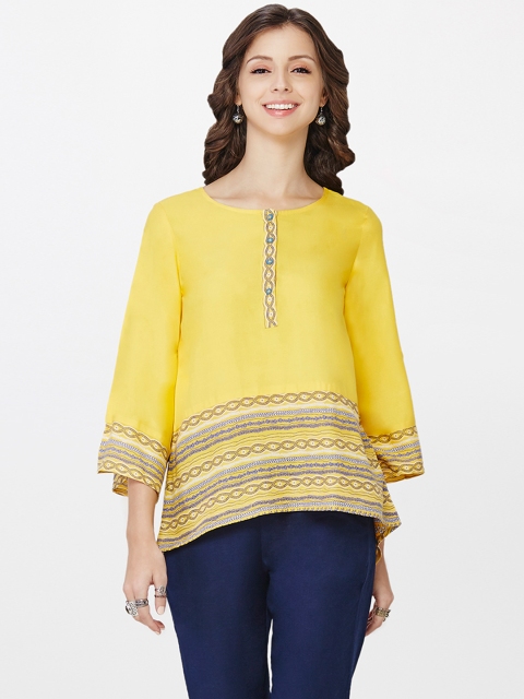 

Global Desi Women Yellow Printed Top