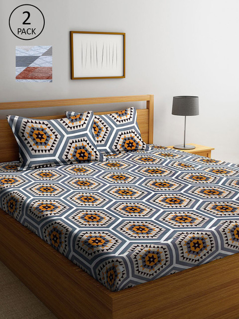 

KLOTTHE Pack Of 2 210 TC King Bedsheets with 4 Pillow Covers, Grey
