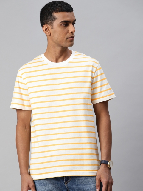 

Marks & Spencer Men Yellow & White Striped Pure Cotton T-shirt
