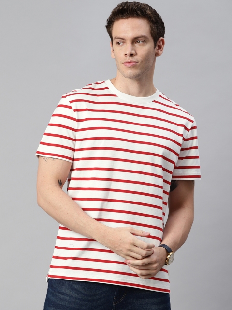 

Marks & Spencer Men White & Red Striped Pure Cotton T-shirt