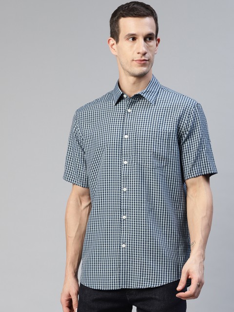 

Marks & Spencer Men Navy Blue & Green Checked Casual Shirt