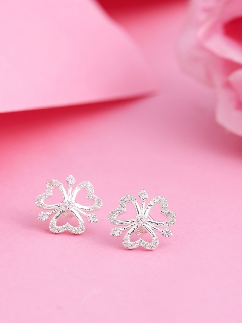 

Hiara Jewels Silver-Toned Heart Shaped Studs Earrings