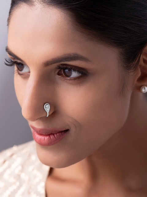 

Rubans Women Set of 2 Rose Gold Plated & Silver Plated Stone Studded Nosepin