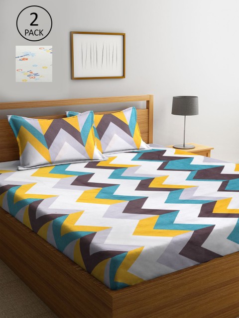 

KLOTTHE Pack Of 2 210 TC King Bedsheets with 4 Pillow Covers, White