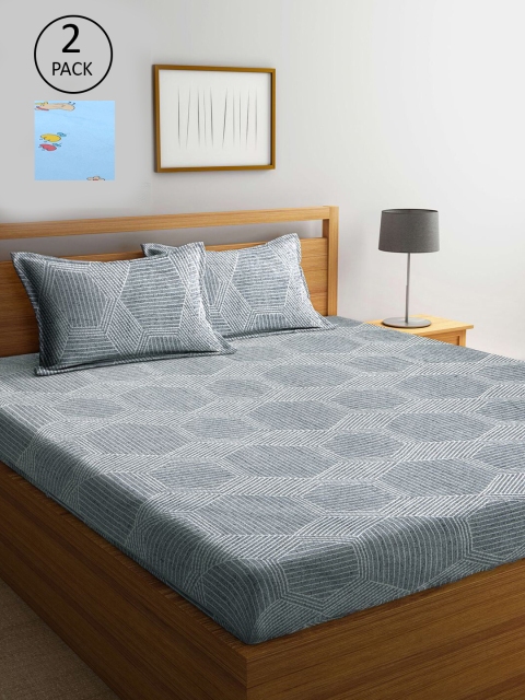 

KLOTTHE Set Of 2 210 TC King Bedsheets with 4 Pillow Covers, Grey