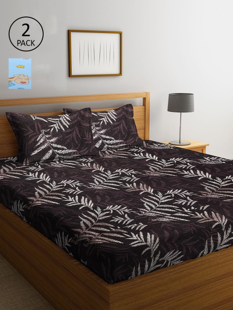 

KLOTTHE Blue & Coffee Brown Floral 210 TC 2 King Bedsheet with 4 Pillow Covers