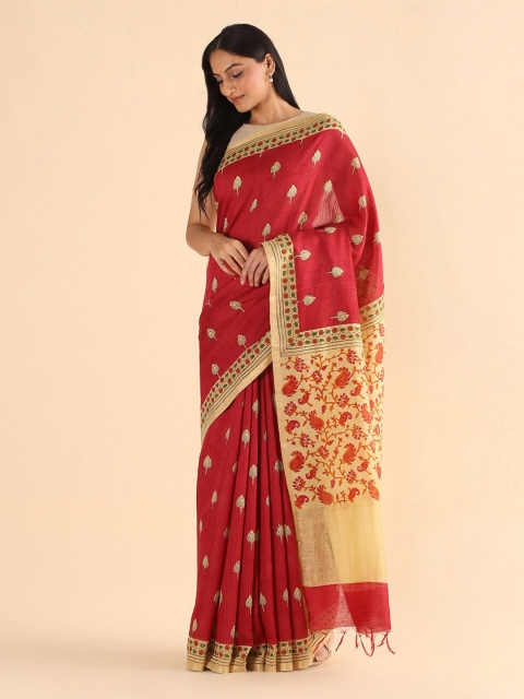 

Taneira Red & Beige Paisley Pure Silk Tussar Saree