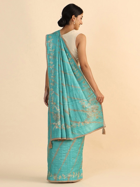 

Taneira Blue & Brown Floral Pure Silk Tussar Saree