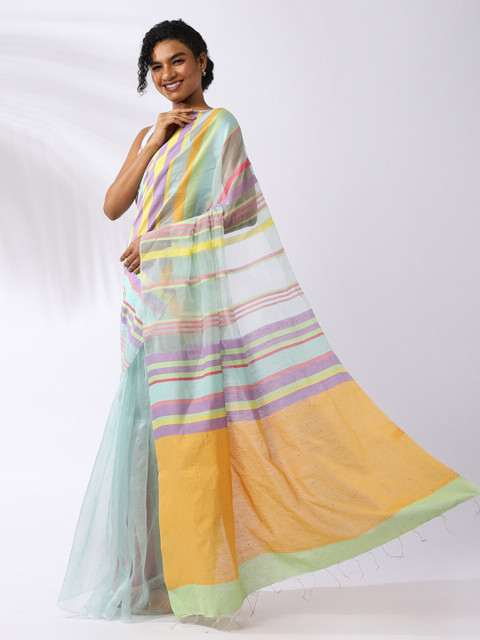 

Taneira Blue & Yellow Striped Organza Saree