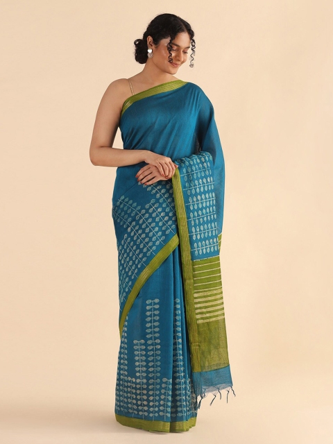 

Taneira Teal & Green Pure Silk Tussar Saree