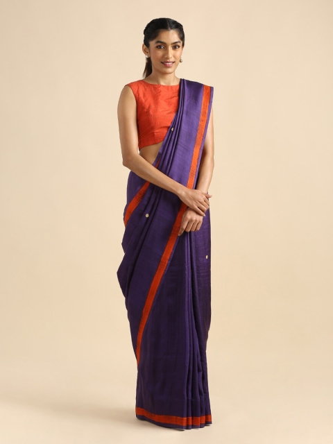 

Taneira Purple & Red Floral Printed Zari Pure Silk Saree