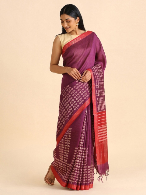 

Taneira Purple & Red Pure Silk Tussar Saree