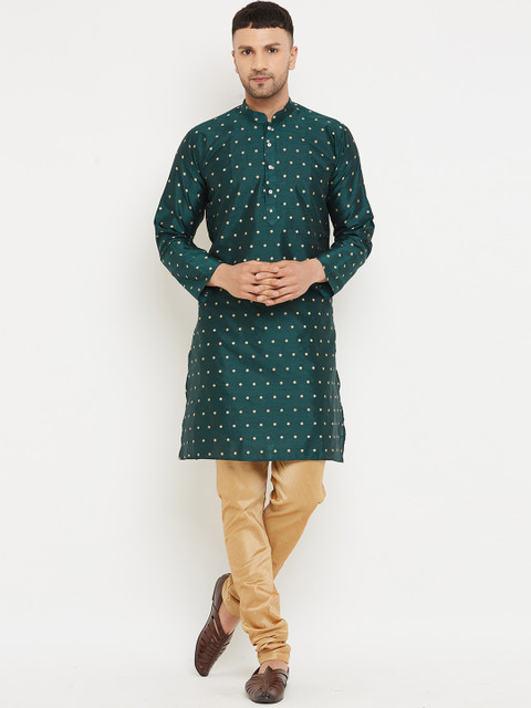 

Armaan Ethnic Men Green & Golden Raw Silk Kurta with Pyjamas
