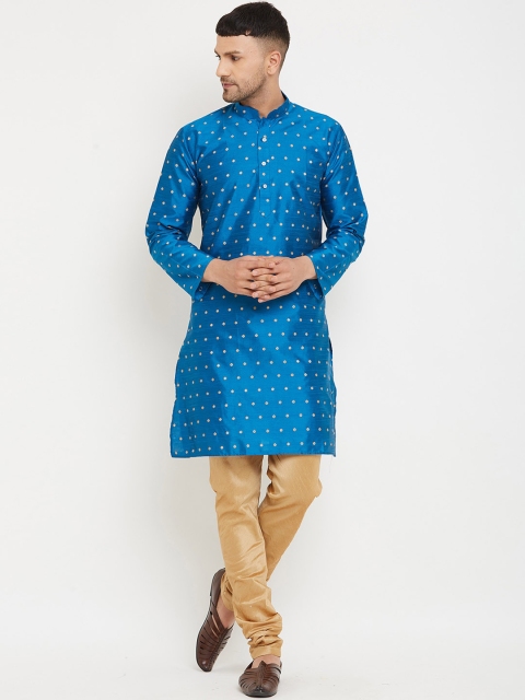 

Armaan Ethnic Men Blue & Gold Raw Silk Kurta with Churidar