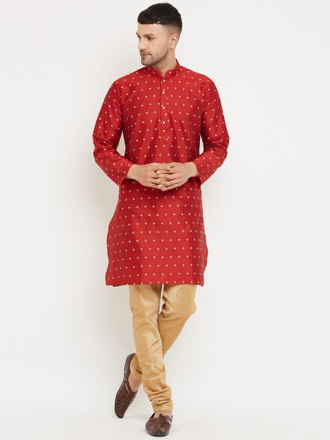 

Armaan Ethnic Men Red Raw Silk Kurta with Churidar