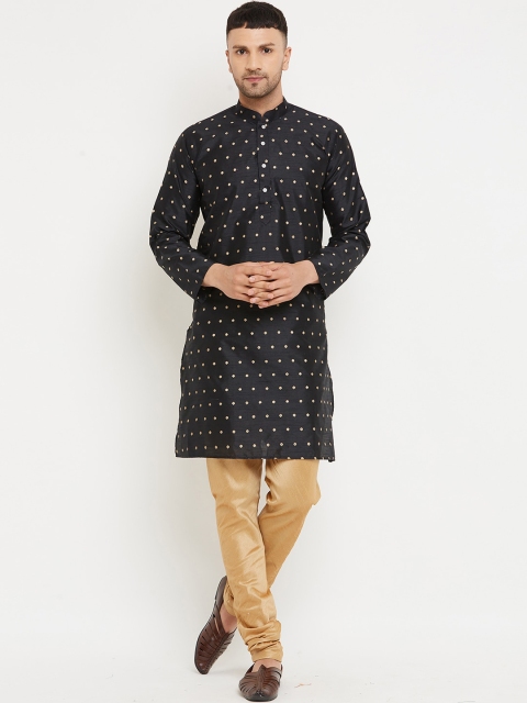 

Armaan Ethnic Men Black Geometric Printed Raw Silk Kurta Set