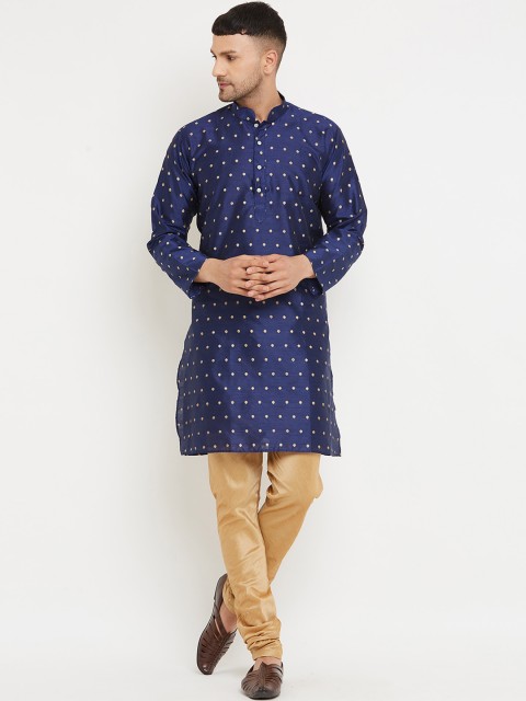 

Armaan Ethnic Men Blue & Gold-Toned Printed Raw Silk Kurta with Pyjamas