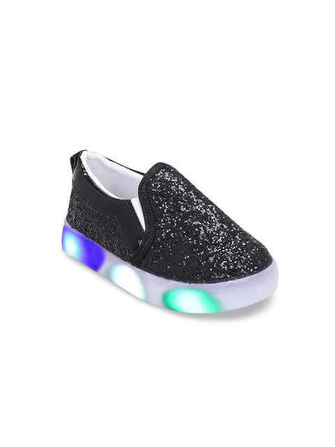 

Hopscotch Girls Black Printed PU Slip-On Sneakers