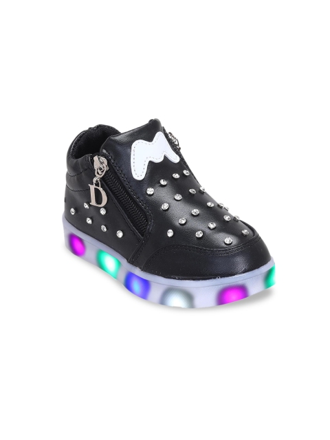 

Hopscotch Unisex Kids Black Printed PU Slip-On Sneakers