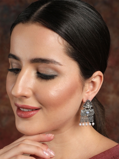 

Ishin Silver-Toned Peacock Shaped Drop Earrings