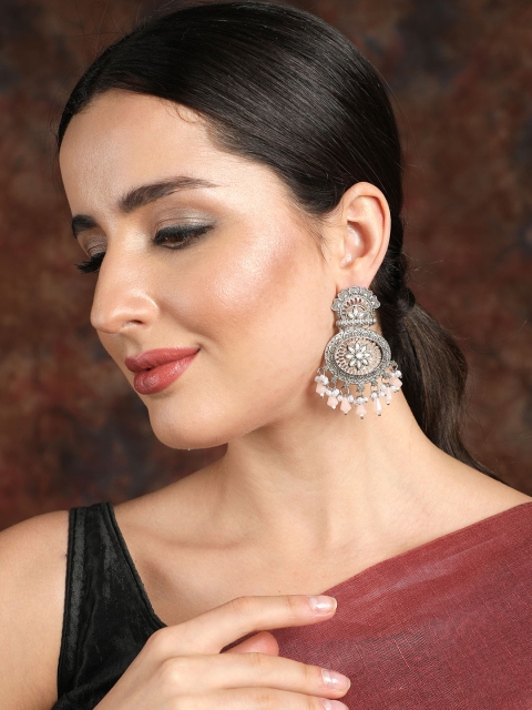 

Ishin Silver-Toned Oval Chandbalis Earrings