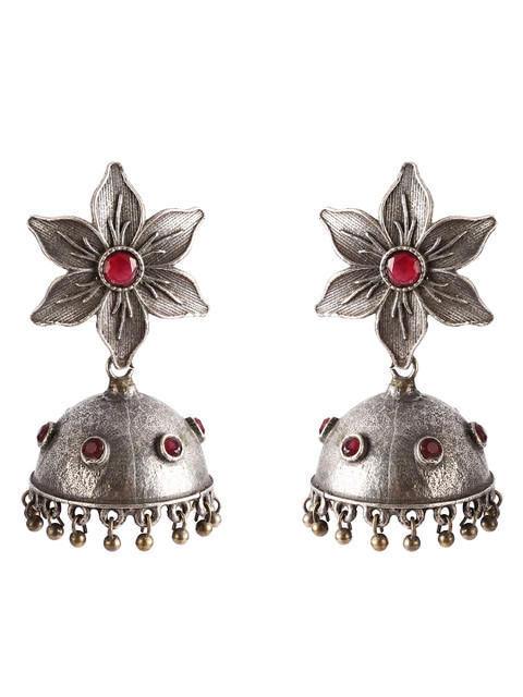 

Ishin Silver-Toned Floral Jhumkas Earrings