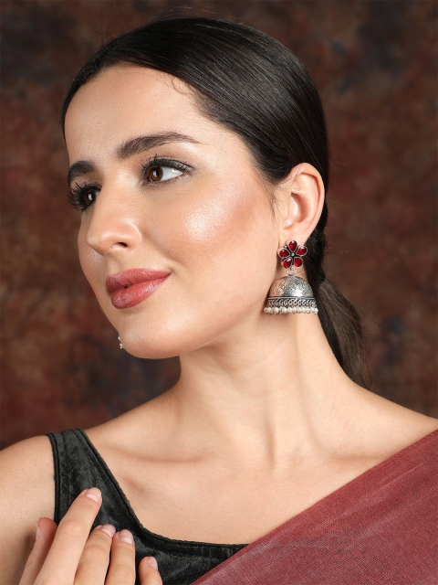 

Ishin Silver-Toned Floral Jhumkas Earrings