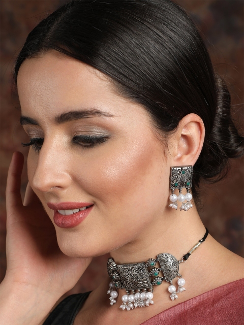 

Ishin Silver-Plated & White Pearl Studded Jewellery Set