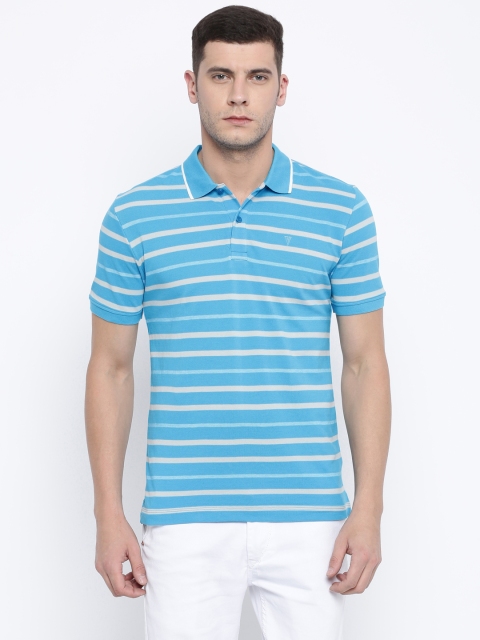 

Van Heusen Men Blue & Grey Striped Polo Collar T-shirt