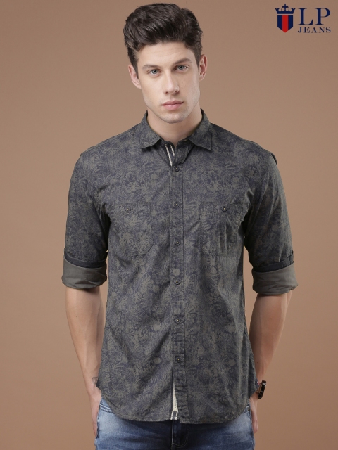 

Louis Philippe Jeans Men Navy & Grey Printed Union Slim Fit Casual Shirt, Navy blue