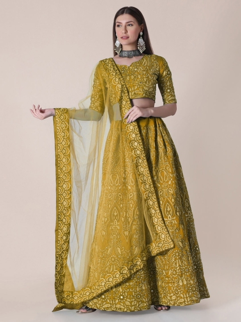 

Warthy Ent Women Yellow Embroidered Semi-Stitched Lehenga Unstitched Choli With Dupatta