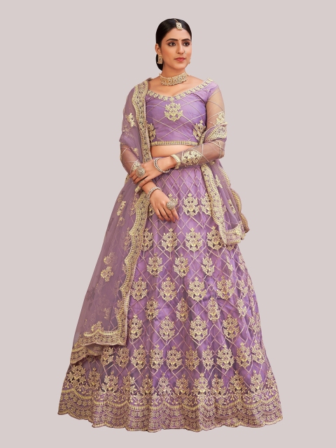 

Warthy Ent Lavender & Gold-Toned Embroidered Thread Work Semi-Stitched Lehenga & Unstitched Blouse With