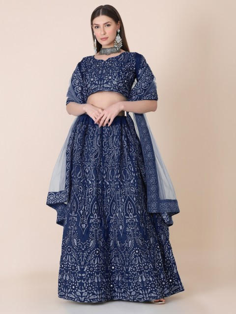 

Warthy Ent Women Blue & Grey Embroidered Semi-Stitched Lehenga & Unstitched Choli Dupatta