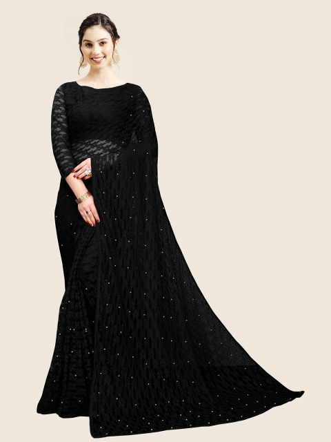 

Jashvi Creation Black Self Design Beads and Stones Net Saree