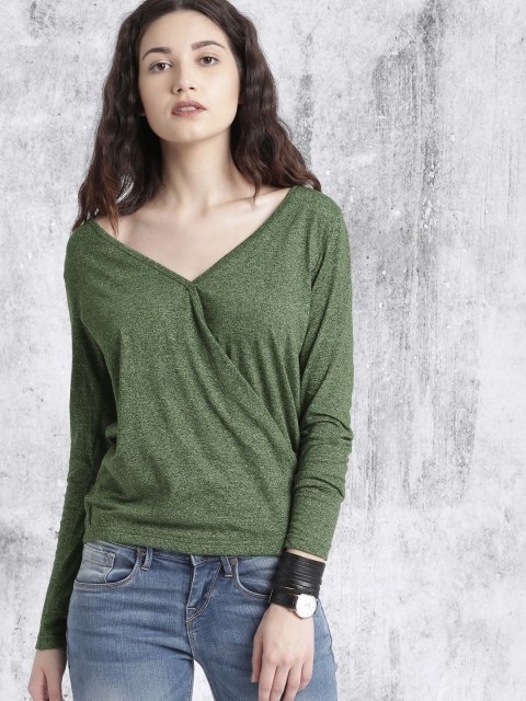 

Roadster Women Green Solid Blouson Top
