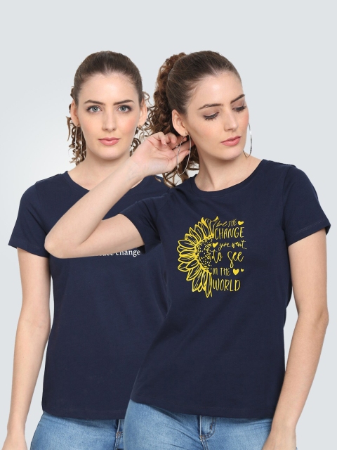 

UnaOne Women Black Typography 2 Printed Applique Slim Fit T-shirt