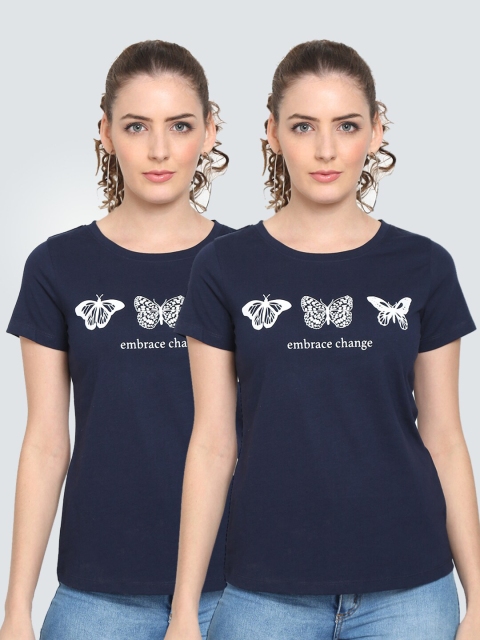 

UnaOne Women Black 2 Printed Slim Fit T-shirt
