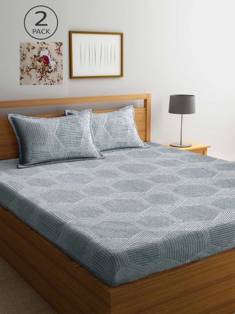 

KLOTTHE Beige & Grey Printed 210 TC 2 King Bedsheet with 4 Pillow Covers