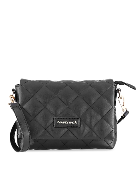 

Fastrack Black PU Structured Sling Bag with Quilted