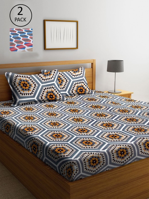 

KLOTTHE Multicolor 210 TC Printed Set of 2 King Cotton Bedsheet with 4 Pillow Covers, Multi