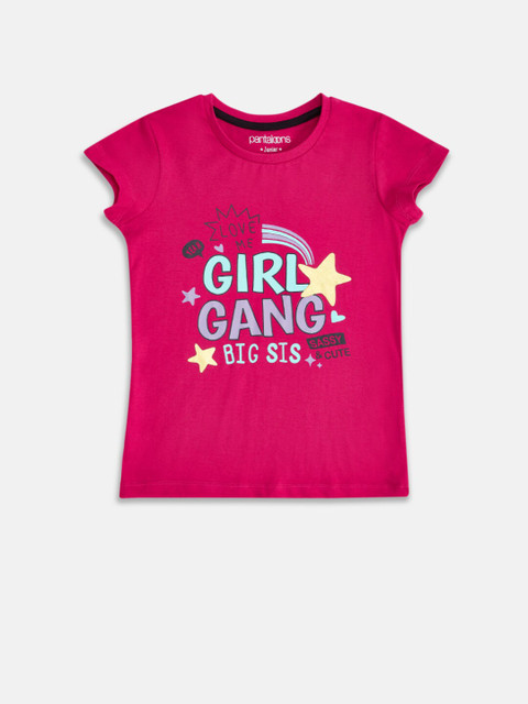 

Pantaloons Junior Girls Fuchsia Typography Printed T-shirt