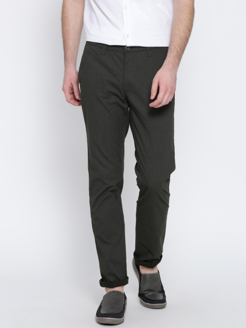 

Peter England Casuals Men Dark Green Micro Print Super-Slim Chino Trousers