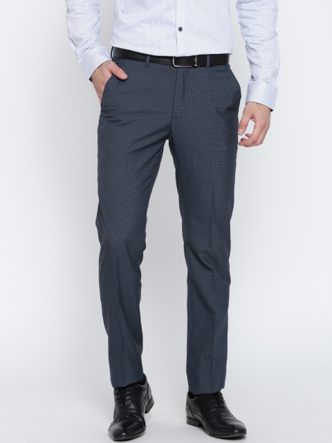 

Peter England Men Blue Slim Self-Checked Formal Trousers