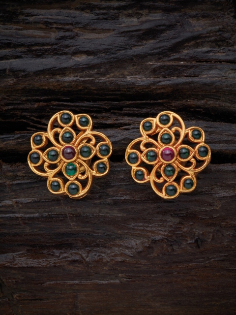 

Kushal's Fashion Jewellery Green 92.5 Pure Silver Contemporary Studs Earrings