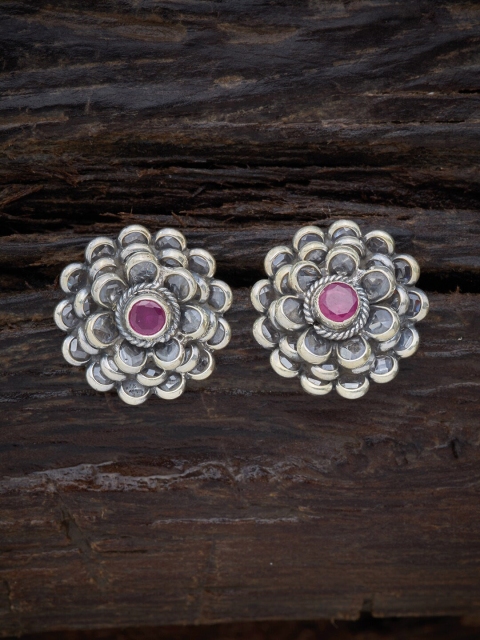 

Kushal's Fashion Jewellery Red 92.5 Pure Silver Contemporary Studs Earrings