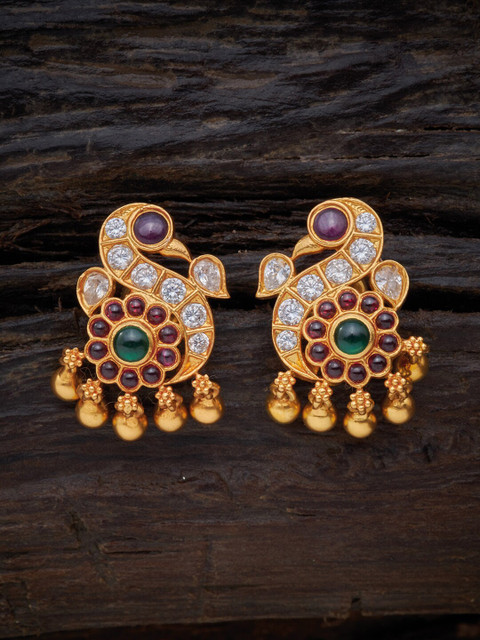 

Kushal's Fashion Jewellery Red Peacock Shaped Studs Earrings