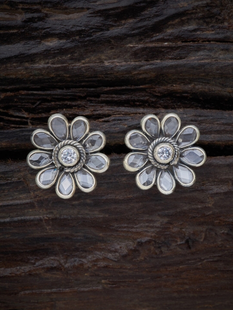 

Kushal's Fashion Jewellery White 92.5 Pure Silver Contemporary Studs Earrings