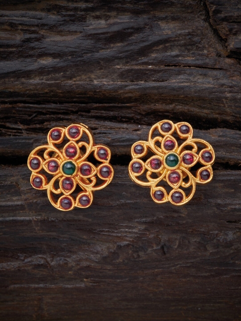 

Kushal's Fashion Jewellery Red 92.5 Pure Silver Contemporary Studs Earrings