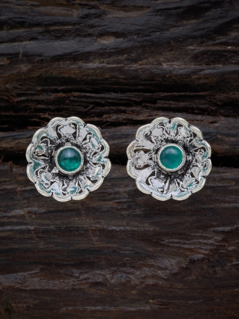 

Kushal's Fashion Jewellery Green 92.5 Pure Silver Contemporary Studs Earrings